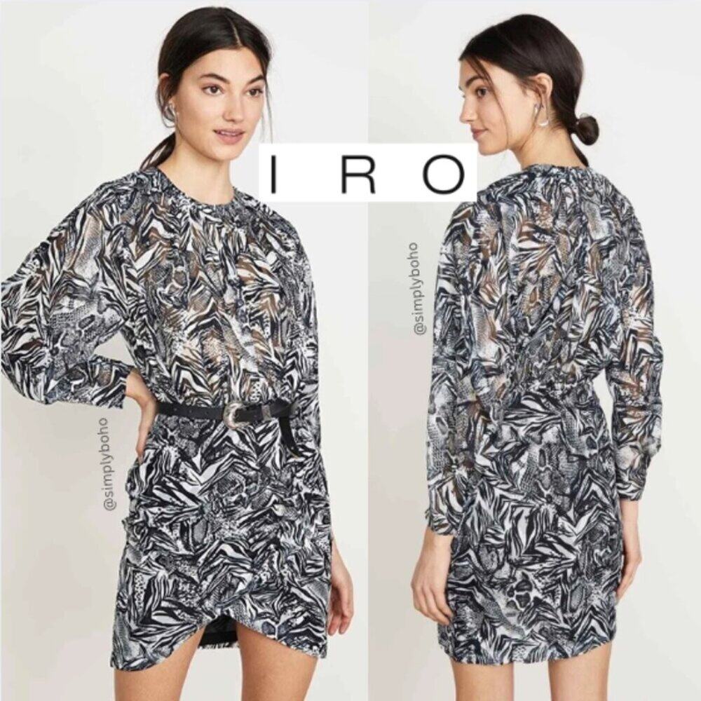 IRO - women's Fenian Printed Long-Sleeve Mini Dress - SIZE 34